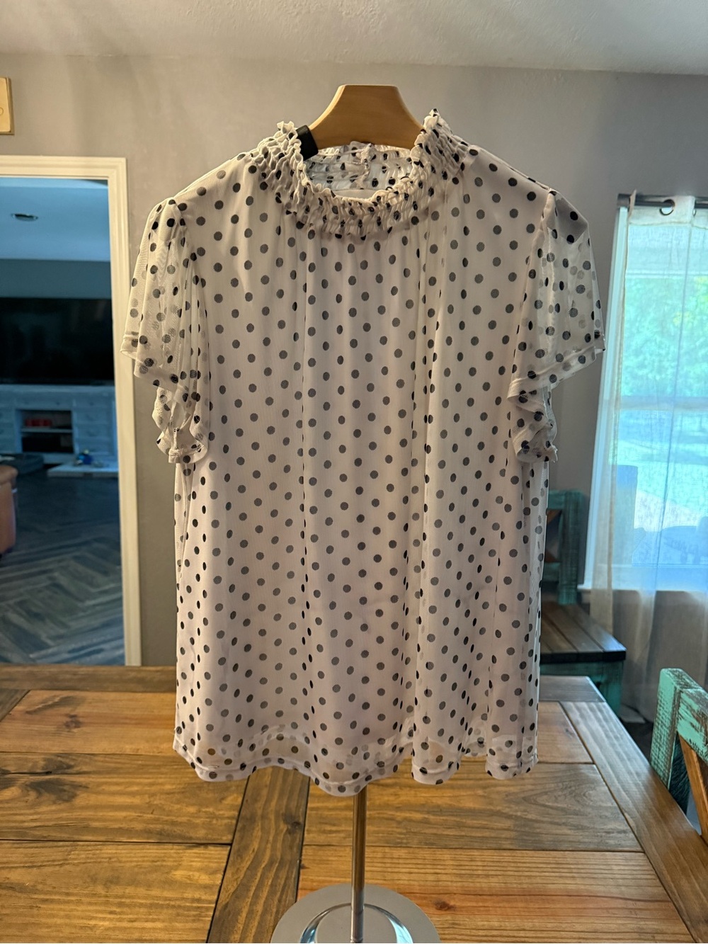 Beacon White Blouse with Black Polka Dots
